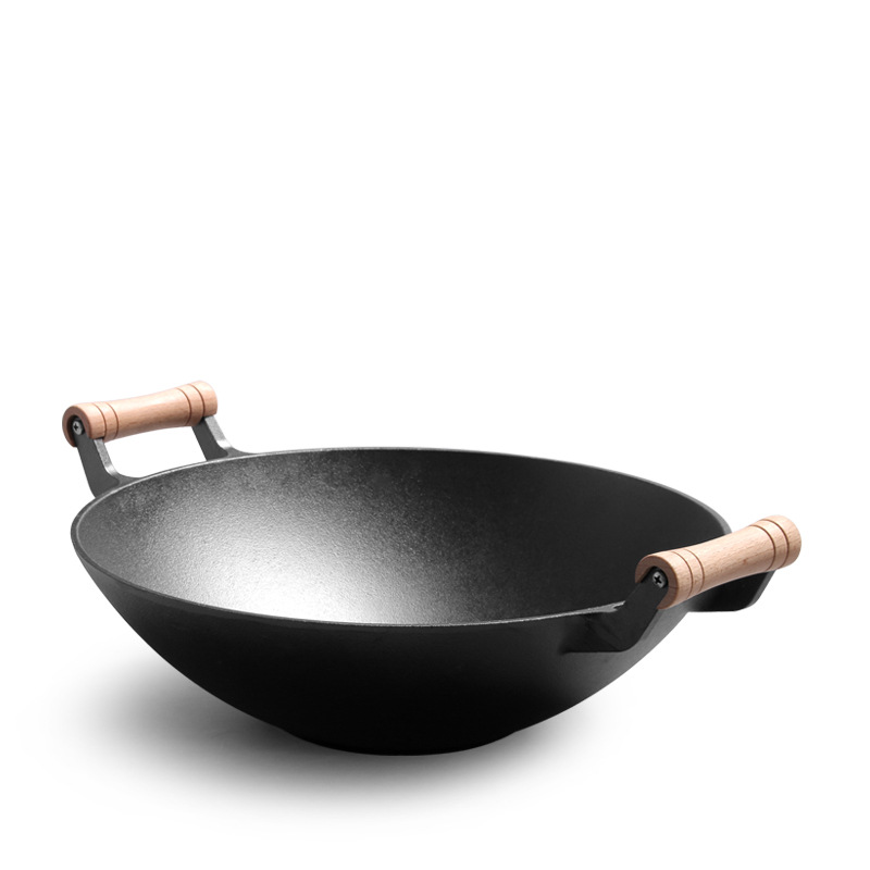 36cm pre-seasoned cast iron wok