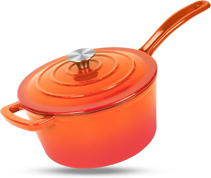 Enameled Cast Iron Sauce Pan, 2 Quarts Round Sauce Pot with Lid