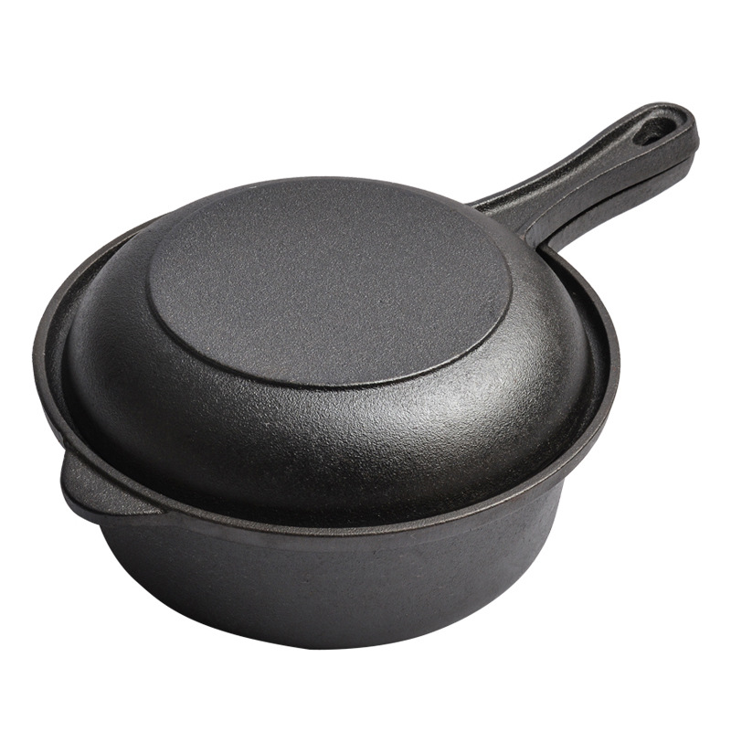 22cm 2 in 1  Cast Iron Double Dutch Oven Pot with Skillet Lid
