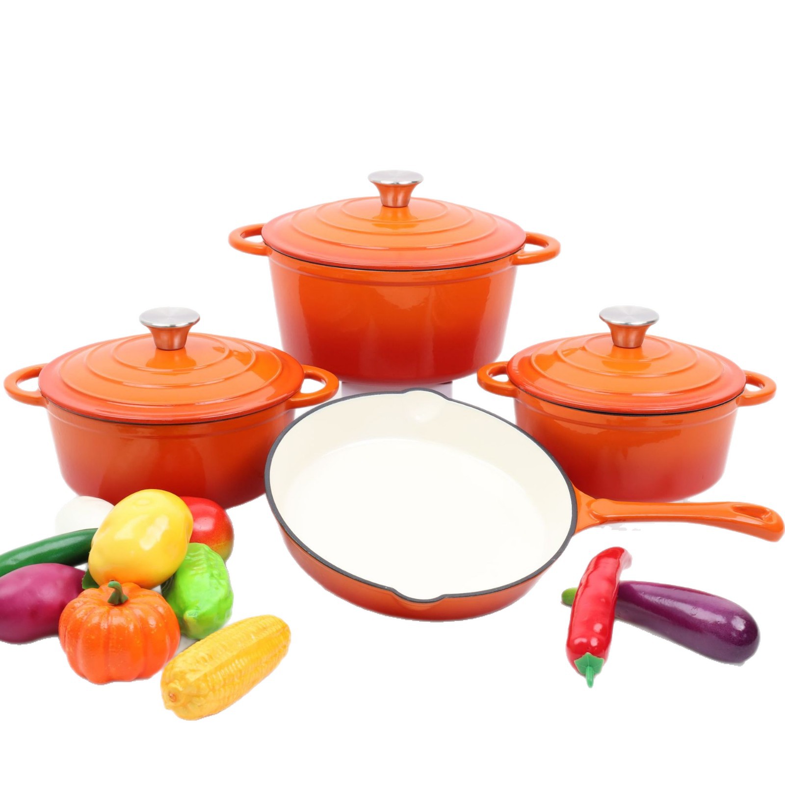 7-Piece Cast Iron Cookware Set – Enamel Coated Dutch Ovens and Skillet