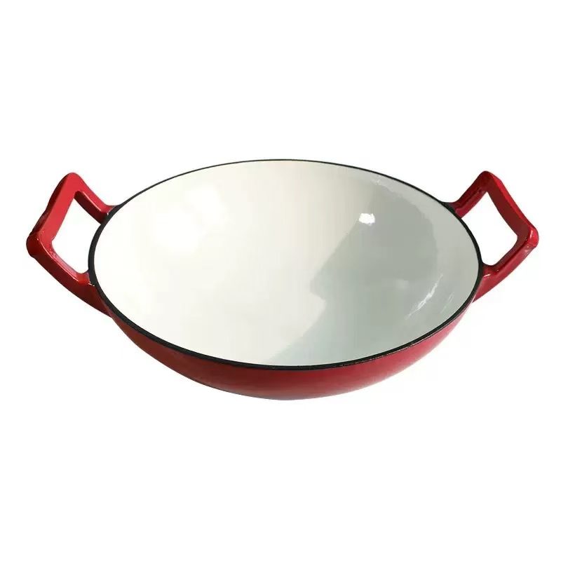 36 cm enamel cast iron wok